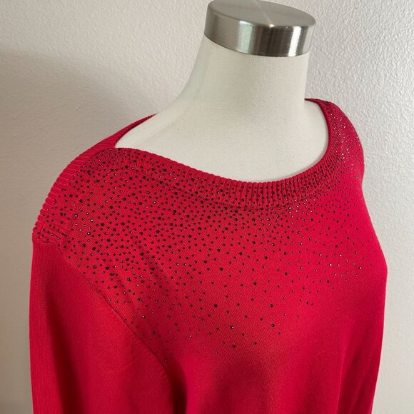 NEW Cable & Gauge Plus 3X Red Long Sleeve Knit Tunic Top Rhinestone Accent Knit - Picture 2 of 10